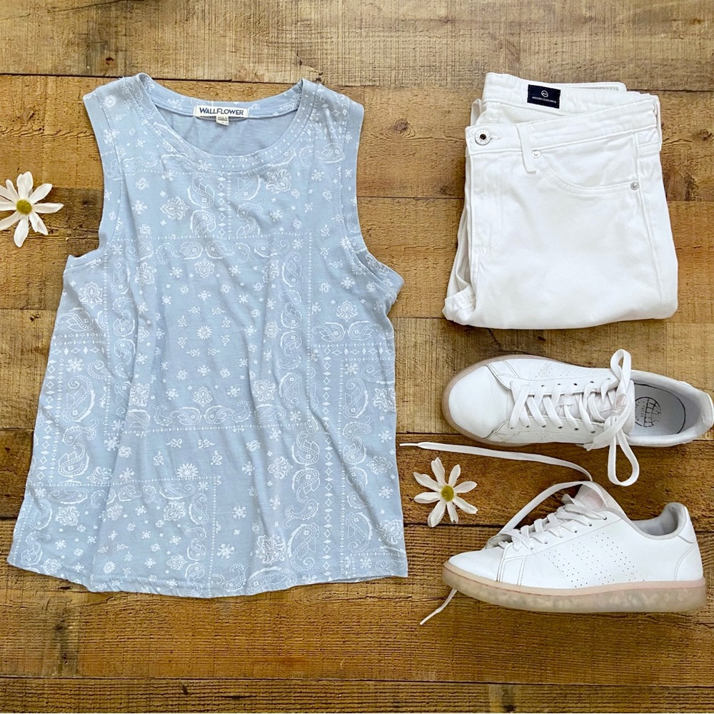 Baby Blue-Gray Paisley Tank by Wallflower - Picture 2 of 6